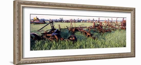 Old Farm Equipment in a Field, Kansas, USA-null-Framed Photographic Print