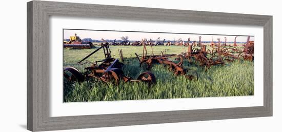 Old Farm Equipment in a Field, Kansas, USA-null-Framed Photographic Print