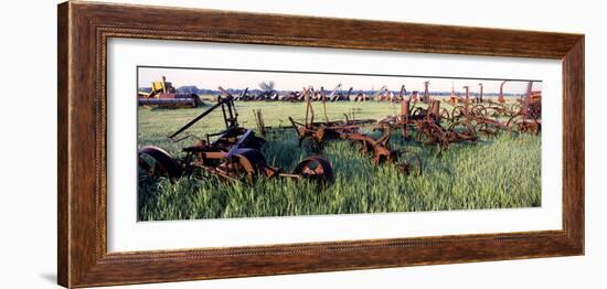 Old Farm Equipment in a Field, Kansas, USA-null-Framed Photographic Print