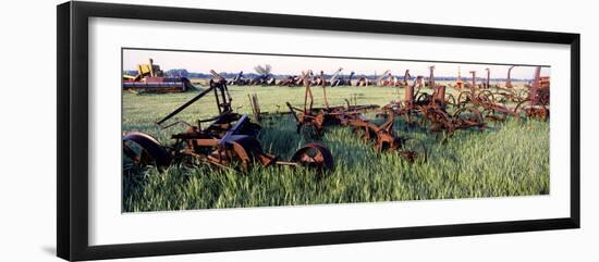 Old Farm Equipment in a Field, Kansas, USA-null-Framed Photographic Print