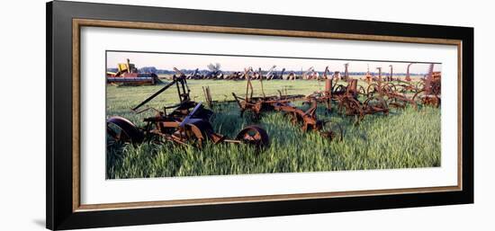 Old Farm Equipment in a Field, Kansas, USA-null-Framed Photographic Print