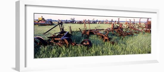 Old Farm Equipment in a Field, Kansas, USA-null-Framed Photographic Print