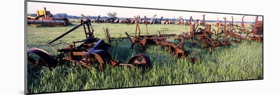 Old Farm Equipment in a Field, Kansas, USA-null-Mounted Photographic Print