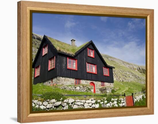 Old Farm House with Sod Roof, Kirkjubor Village, Faroe Islands, Denmark-Cindy Miller Hopkins-Framed Premier Image Canvas