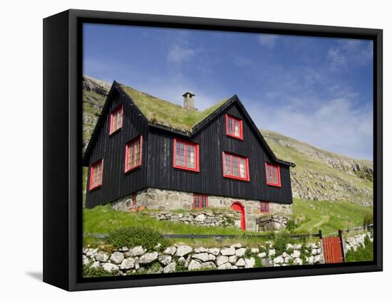 Old Farm House with Sod Roof, Kirkjubor Village, Faroe Islands, Denmark-Cindy Miller Hopkins-Framed Premier Image Canvas