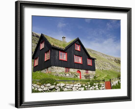 Old Farm House with Sod Roof, Kirkjubor Village, Faroe Islands, Denmark-Cindy Miller Hopkins-Framed Photographic Print