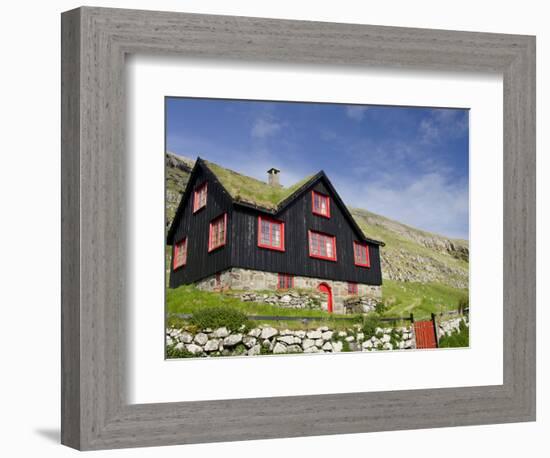 Old Farm House with Sod Roof, Kirkjubor Village, Faroe Islands, Denmark-Cindy Miller Hopkins-Framed Photographic Print