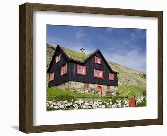 Old Farm House with Sod Roof, Kirkjubor Village, Faroe Islands, Denmark-Cindy Miller Hopkins-Framed Photographic Print