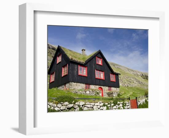 Old Farm House with Sod Roof, Kirkjubor Village, Faroe Islands, Denmark-Cindy Miller Hopkins-Framed Photographic Print