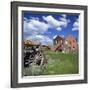 Old Farm Wagon and Derelict Wooden and Brick Houses at Bodie Ghost Town, California, USA-Tony Gervis-Framed Photographic Print