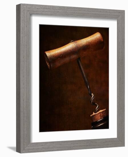 Old-Fashioned Corkscrew Uncorking Bottle-Steve Lupton-Framed Photographic Print