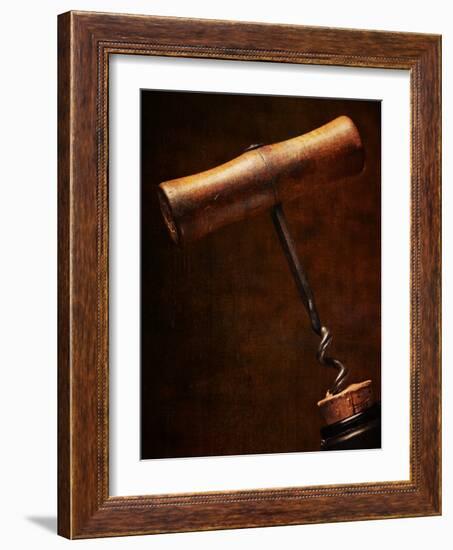 Old-Fashioned Corkscrew Uncorking Bottle-Steve Lupton-Framed Photographic Print