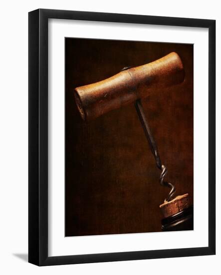 Old-Fashioned Corkscrew Uncorking Bottle-Steve Lupton-Framed Photographic Print