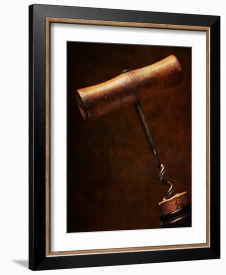 Old-Fashioned Corkscrew Uncorking Bottle-Steve Lupton-Framed Photographic Print