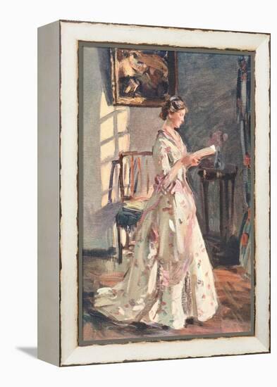 Old Fashioned Lady Reading-null-Framed Stretched Canvas