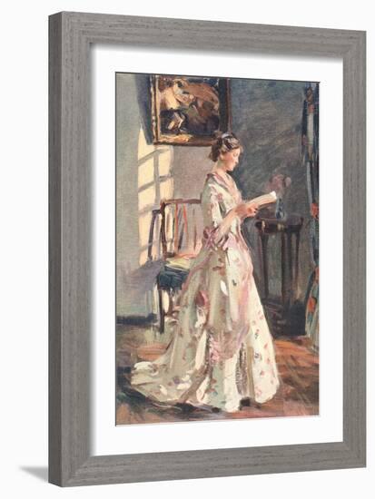 Old Fashioned Lady Reading-null-Framed Art Print