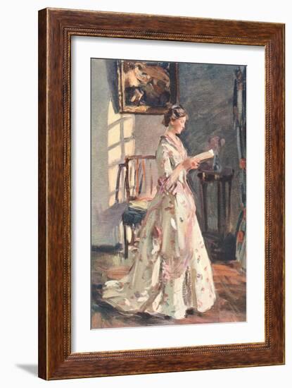 Old Fashioned Lady Reading-null-Framed Art Print