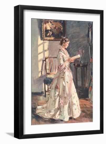 Old Fashioned Lady Reading-null-Framed Art Print