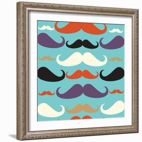 Old Fashioned Mustache Pattern-cienpies-Framed Art Print