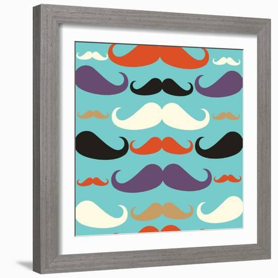 Old Fashioned Mustache Pattern-cienpies-Framed Art Print