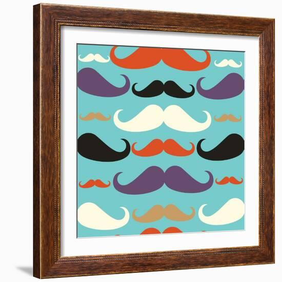 Old Fashioned Mustache Pattern-cienpies-Framed Art Print