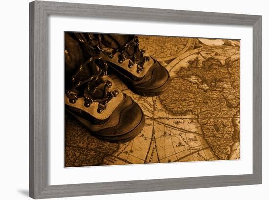 Old Fashioned Objects On The Vintage Map-prometeus-Framed Premium Giclee Print