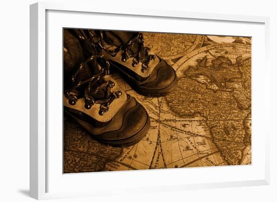 Old Fashioned Objects On The Vintage Map-prometeus-Framed Premium Giclee Print