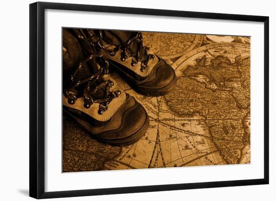 Old Fashioned Objects On The Vintage Map-prometeus-Framed Premium Giclee Print