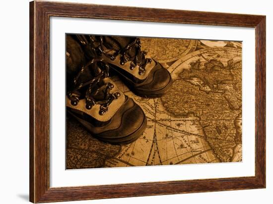 Old Fashioned Objects On The Vintage Map-prometeus-Framed Premium Giclee Print