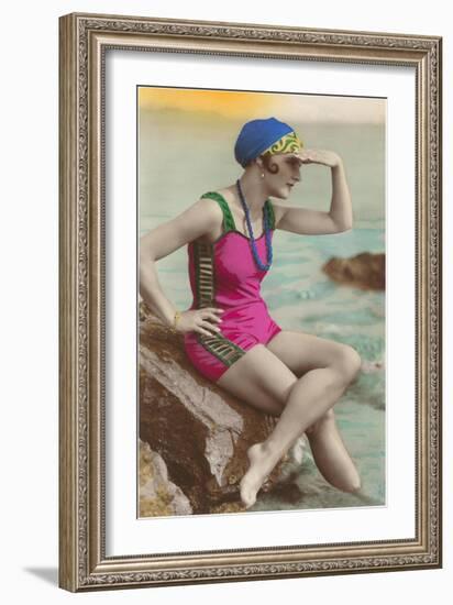 Old Fashioned Woman in Bathing Suit-null-Framed Art Print