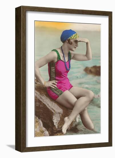 Old Fashioned Woman in Bathing Suit-null-Framed Art Print