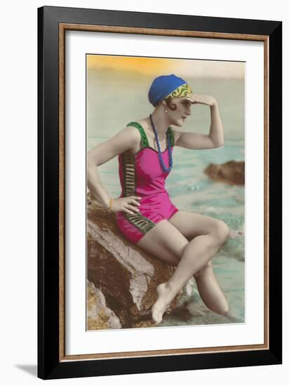 Old Fashioned Woman in Bathing Suit-null-Framed Art Print