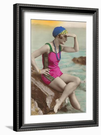 Old Fashioned Woman in Bathing Suit-null-Framed Art Print