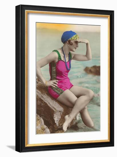 Old Fashioned Woman in Bathing Suit-null-Framed Art Print