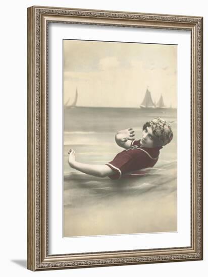 Old Fashioned Woman in Waves-null-Framed Art Print