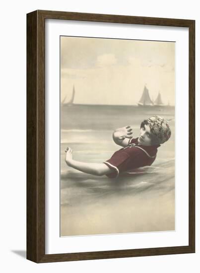 Old Fashioned Woman in Waves-null-Framed Art Print