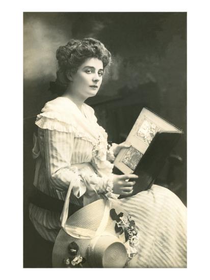 old fashioned woman reading book art print by art com