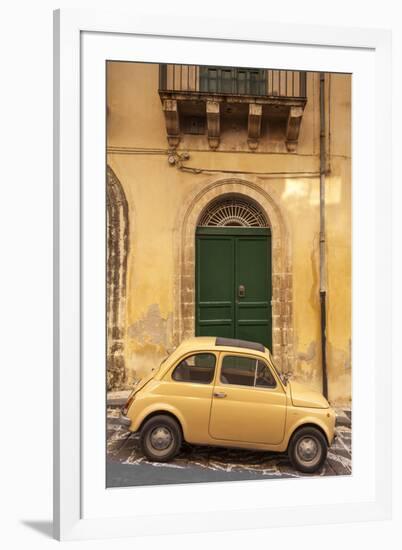 Old Fiat 500 parked in street, Noto, Sicily, Italy, Europe-John Miller-Framed Photographic Print