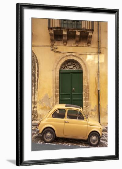 Old Fiat 500 parked in street, Noto, Sicily, Italy, Europe-John Miller-Framed Photographic Print