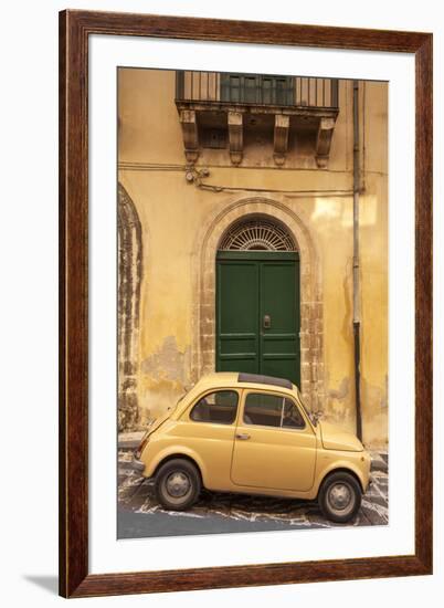 Old Fiat 500 parked in street, Noto, Sicily, Italy, Europe-John Miller-Framed Photographic Print