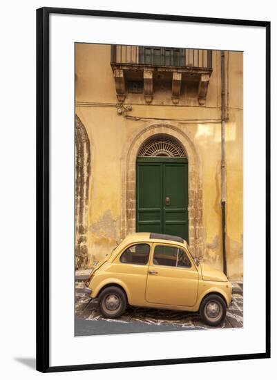 Old Fiat 500 parked in street, Noto, Sicily, Italy, Europe-John Miller-Framed Photographic Print