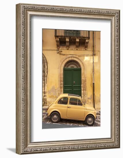 Old Fiat 500 parked in street, Noto, Sicily, Italy, Europe-John Miller-Framed Photographic Print