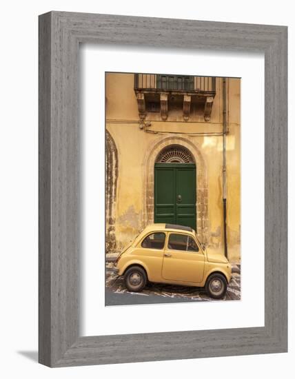 Old Fiat 500 parked in street, Noto, Sicily, Italy, Europe-John Miller-Framed Photographic Print