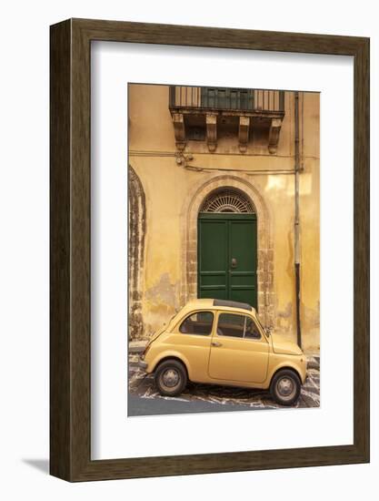 Old Fiat 500 parked in street, Noto, Sicily, Italy, Europe-John Miller-Framed Photographic Print