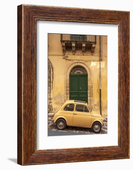 Old Fiat 500 parked in street, Noto, Sicily, Italy, Europe-John Miller-Framed Photographic Print