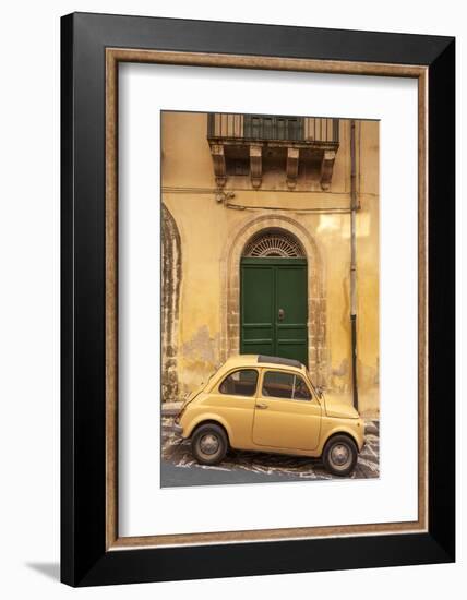 Old Fiat 500 parked in street, Noto, Sicily, Italy, Europe-John Miller-Framed Photographic Print