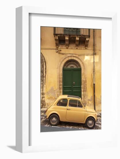 Old Fiat 500 parked in street, Noto, Sicily, Italy, Europe-John Miller-Framed Photographic Print