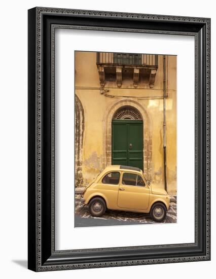 Old Fiat 500 parked in street, Noto, Sicily, Italy, Europe-John Miller-Framed Photographic Print