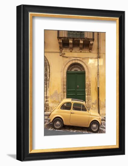 Old Fiat 500 parked in street, Noto, Sicily, Italy, Europe-John Miller-Framed Photographic Print
