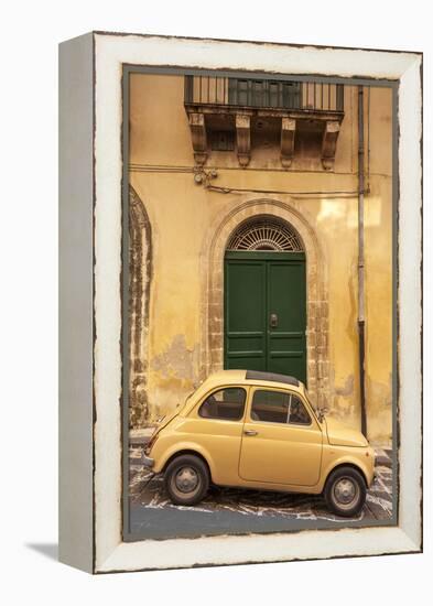 Old Fiat 500 parked in street, Noto, Sicily, Italy, Europe-John Miller-Framed Premier Image Canvas